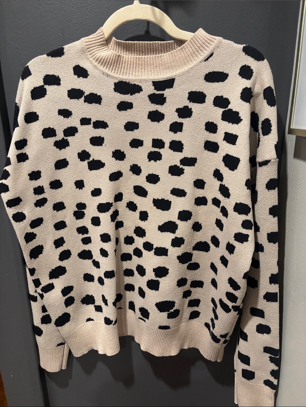 Harper Beige Crewneck Sweater with Black Spot Print